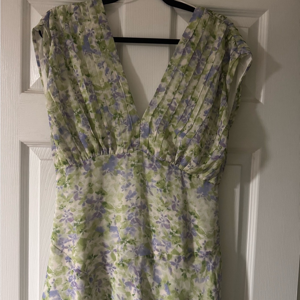 Astr Green and Purple Floral Midi Dress